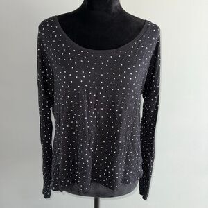 Soma WKND™ Sunday Scoopneck Top Womens Medium PIN HEART BLACK Long Sleeve